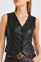 Women's Lined Buttoned Slimfit Leather Vest 6799 - 2