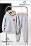 Paris Tricolor Printed Hooded Thick Cotton Inside Tracksuit with Pockets Children's Top and Bottom Tracksuit Set