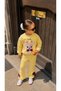 Girl's Deer Embroidered Top with Ribbon Detail, 3-Thread Fabric Bottom and Top Set - 3