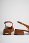 Women's Tan Suede 4 cm Thick Short Heeled Open Back Shoes with Gold Detail - 7
