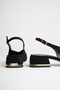 Women's Black Suede 4 cm Thick Short Heeled Open Back Shoes with Gold Detail - 7