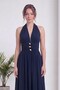 Women's Backless Halter Neck Maxi Dress Khaki, Navy Blue, Black - 4