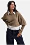 Women's Beige W6-57 Oversize One-Piece Shirt Collar Detailed Design Knitwear Sweater - 5