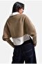 Women's Beige W6-57 Oversize One-Piece Shirt Collar Detailed Design Knitwear Sweater - 7