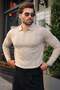 Stone Color Regular Fit Polo Collar Knitwear Men's Sweater E7509 - 4