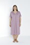 Women's Plus Size Patterned V-Neck Short Sleeve Viscose Nightgown /Brown-Pink 12167