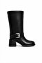 Celeste Black Rustic Women's Ankle Buckle Detailed Belted Short Thick Heeled Round Toe Boots - 4