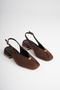 Women's Bitter Brown Suede 4 cm Thick Short Heeled Gold Detailed Open Back Shoes