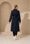 Women's Navy Blue Full-Length Belted Seasonal Trench Coat with Ankle Detail Nbft012 - 5