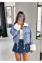 Blue Washed Plush Bomber Denim Jacket - 4