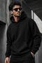 Bery Men's Two Thread Ribbed Hooded Basic Sweatshirt |   Kangaroo Pocket Solid Color Casual Hoodie