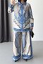 Women's Blue Imported Fabric Patterned Shirt and Trousers Double Design Set Nbms26107 - 4