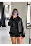 Black Shiny Thai Hairy Leather Coat - 4