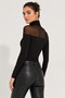 Women's Black Tulle Detailed Turtleneck Long Sleeve Blouse - 8