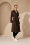 Women's Brown Full-Length Belted Seasonal Trench Coat with Ankle Detail Nbft012 - 3