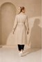 Women's Beige Full-Length Belted Seasonal Trench Coat with Ankle Detail Nbft012 - 5