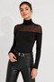 Women's Black Tulle Detailed Turtleneck Long Sleeve Blouse - 2