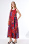 Patterned Pocketed Buttoned Women's Maxi Dress with Straps - 3