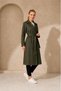 Women's Khaki Full-Length Belted Seasonal Trench Coat with Ankle Detail Nbft012 - 2