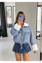 Blue Washed Plush Bomber Denim Jacket - 5