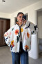 Premium Flower-Patterned Zippered Fleece - Orange - 5