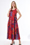 Patterned Pocketed Buttoned Women's Maxi Dress with Straps - 2