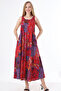 Patterned Pocketed Buttoned Women's Maxi Dress with Straps