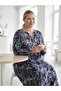 Plus Size Navy Blue White Botanical Floral Patterned Hijab Mother Dress Xl-4Xl - 7