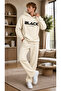 Men's Black Future Printed Tracksuit Set / Hooded Sweatshirt with Kangaroo Pocket and Straight-Leg Bottoms