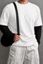 Men's White Black Layered Crew Neck 100% Cotton Oversize T-Shirt - 2
