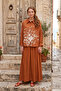 Paper Touch Skirt Suit with Paint Printed Front 930 Light Brown - 3