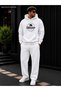 Men's California West Coast Bear Printed Tracksuit Set / Hooded Kangaroo Pocket Sweatshirt and Straight-Leg Bottoms