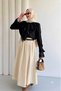 Lace-Up Detailed Crew Neck Shirt with Lace Detail and Flared Sleeves - 3