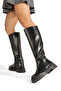 Women's Black Thick Sole Zippered Below the Knee Boots - 3