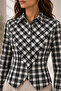 Black Plaid Patterned Women's Shirt with Belted Waist |   Mkw1611527-1 - 4