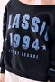 Crep Women's 3 Thread Yarn Soft Inside Printed Oversize Boat Neck Sweatshirt Navy Blue - 6