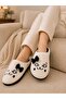 Women's Soft Plush House Slippers with Bow and Cute Cat Figure - 5
