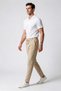 Men's Beige Trousers with Elastic Waist, Lycra, Non-Marking, Regular Fit, Daily Wear, Lace-Up, Jogger Style - 6