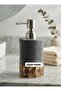 Gray Granite Effect Wood Textured Ceramic Liquid Soap Dispenser with Metal Silver Pump Luxury Stylish Bathroom Kitchen Accessory