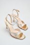 Women's Gold Heeled Sandals Bridal Wedding Engagement Wedding Invitation Crocodile Pattern Ankle Strap 9 cm - 3