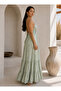 Mint Green Foil Printed Retro Silk Blend Imported Maxi Dress Std 36-44 - 5