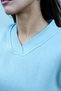 Women's Blue V-Neck Oversize Sweatshirt (80% Cotton) - 3