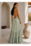 Mint Green Foil Printed Retro Silk Blend Imported Maxi Dress Std 36-44 - 3