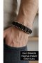 Cedric Steelstitch Brown Leather Metal Bead Detailed Men's Bracelet