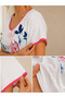 Floral Patterned Cotton Short Home Dress – White - 2