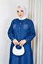 Women's Slit Detailed Stone-Embellished Two-Piece Denim Set with Pants - 7