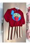 Children's Tomato Printed Red School Sweatshirt and Brown Striped Sweatpants Set - 2