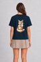 Women's Watercolor Style Fox Back Print - Navy Blue - 2