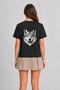 Women's Tattoo Style Wolf Image Back Print - Black - 2