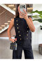 Napoleon Button Detailed Zipper Closure Vest Blouse